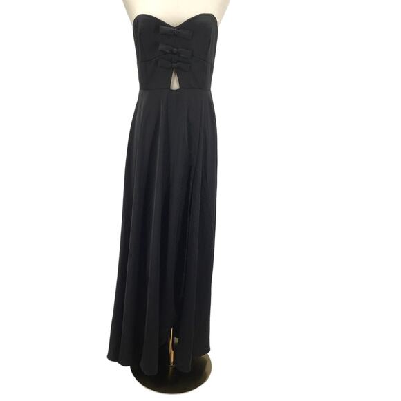 LULU'S SZ S Upscale Poise Black Satin Bow Strapless Maxi Formal Dress NEW B157 - Picture 2 of 8